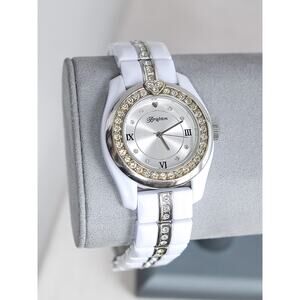 Brighton Dana Point Watch White Acrylic Silver Rhinestone Crystal Chunky Works
